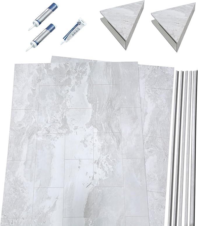 Palisade 78in x 36in x 36in Waterproof Vinyl Corner Shower Surround Kit with Accessories in Urban Fjord