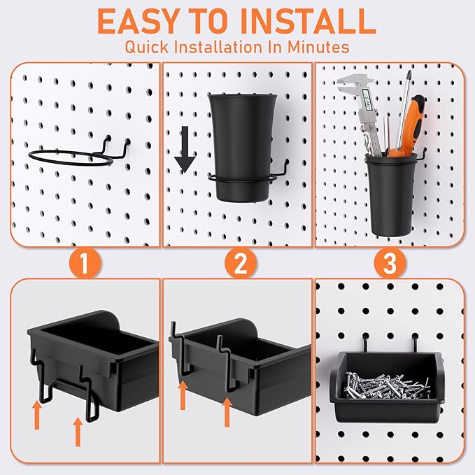 INCLY 280PCS Upgraded Pegboard Accessories Organizer Kit, Peg Board Hooks Assortment with Bins & Cups for Organizing Tools, Fit 1/8 or 1/4 inch Pegboard for Garage Workshop Wall Hanging Tools