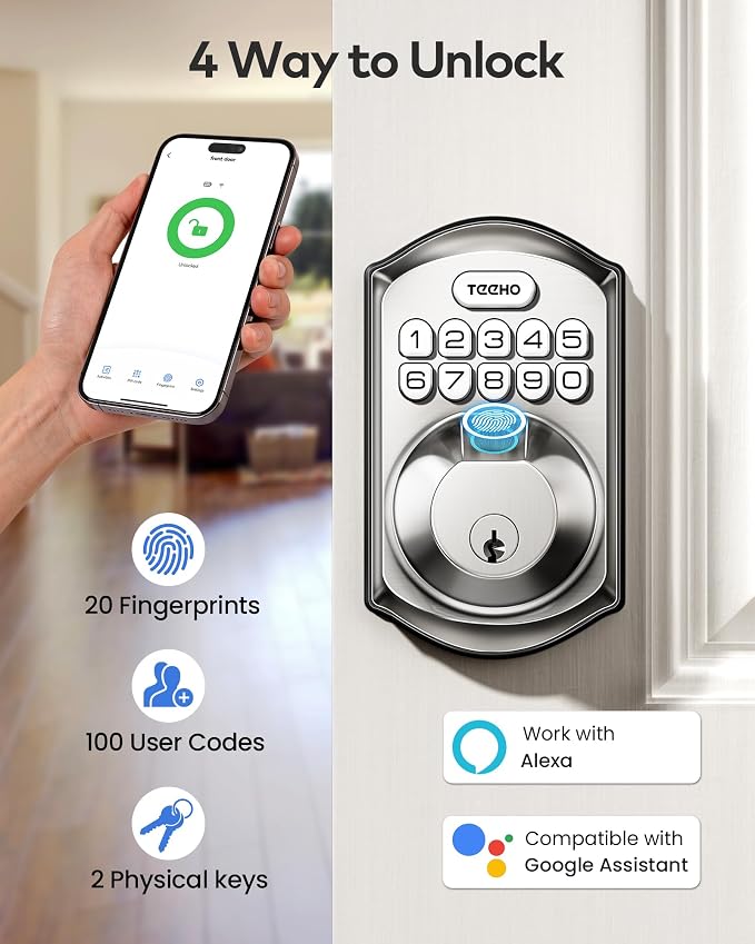TEEHO TE012W WiFi Smart Lock, Fingerprint Door Lock - Image 4