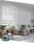 Yoolax Motorized Zebra Blinds Compatible with Alexa, Smart Dual Layer Shades with Privacy Light Control, Electric Horizontal Window Blind Customized Size for Home Office (White Matte)