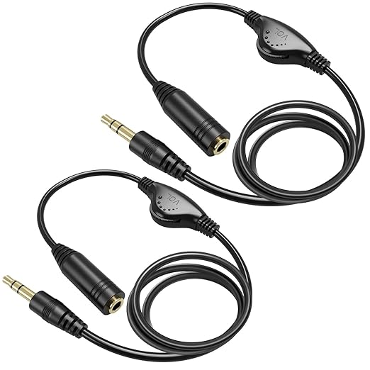 PChero 2 Packs 3.5mm Headphone Extension Cable, 3.3FT Male to Female Stereo Audio Jack Extender Aux Extension Adapter Cord with Volume Control for Headset Earphones Smartphones Tablets MP3 Players