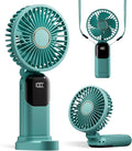 GOCKERA Portable Fan, 4200mAh Battery Operated Fan, 5 Speeds&Digital Display, Makeup Fans for Women with Base, 180°Foldable 3in1 Handheld/Neck/Desk Fan for Outdoor Indoor,Ultra Quiet (Green)