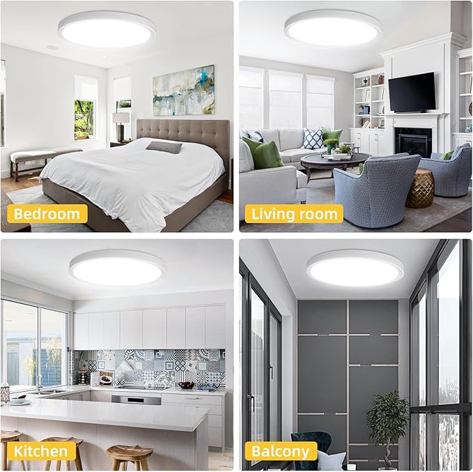 RLEDPZTX Led Flush Mount Ceiling Light,16 Inch 32w 3480lm,3000k/4000k/6000k 3CCT Selectable, Round Modern Flat Panel Super Slim Led Ceiling Light,for Living Dining Kitchen Bedroom Room (4Pack-White)