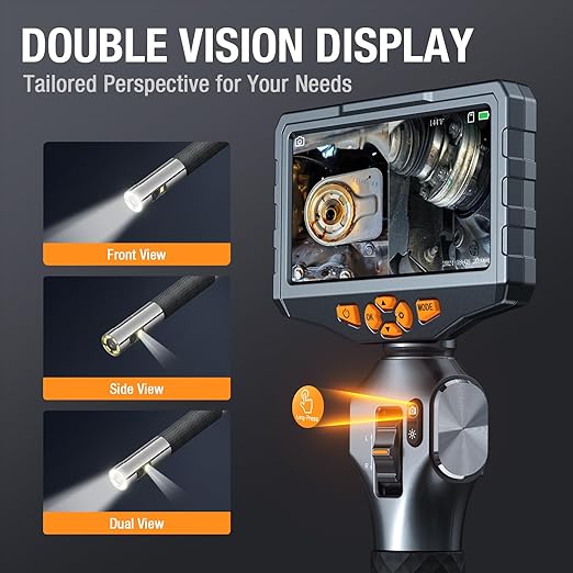 Articulating Borescope with Dual Lens Endoscope, Teslong 5-inch IPS Automotive Inspection Camera with Two-Way Articulation Tip, 6+1 LED Lights, Mechanics Fiber Optic Scope-Dia. 0.25 inch & L 5.0 feet
