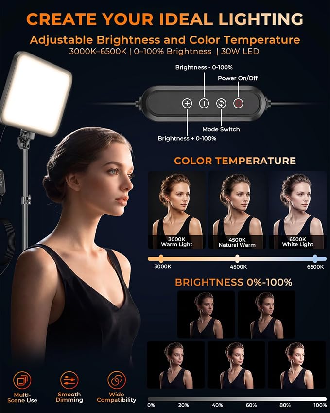 Torjim 12 Inch Video Light Kit for Creators, 30W High Brightness Studio Lights - Image 4