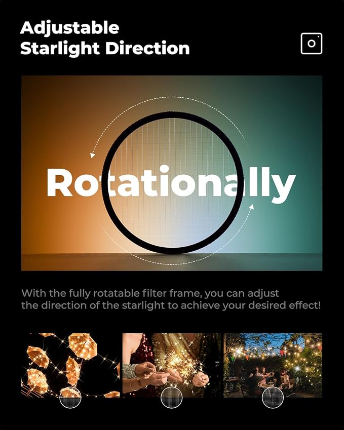 K&F CONCEPT 77mm Variable Short Line Star Lens Filter, Cross Screen Starburst - Image 7