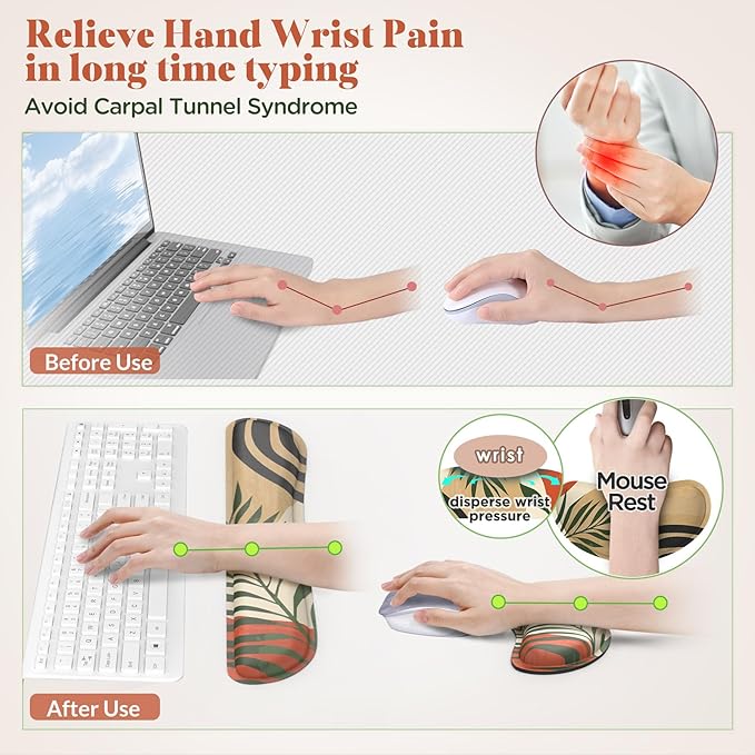 Gimars Enlarge Silky and Superfine Fabric Gel Memory Foam Keyboard Wrist Rest Set, Ergonomic Keyboard Mouse Wrist Support for Typing Pain Relief, Comfort for Office, Gaming, Computer-Morandi Orange