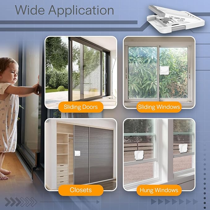 Todays Kids 2 Pack Sliding Door Lock - Child Proof Lock for Sliding Door, Easy to Install Sliding Window Lock - Strong Adhesive Sliding Door Security Lock, Versatile Window Locks & Sliding Door Lock