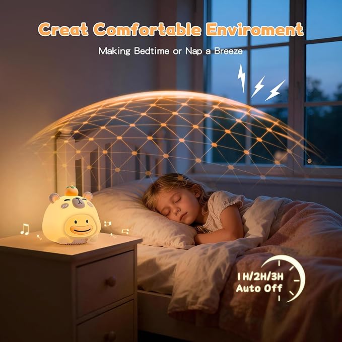 Baby Sound Machine, 20 Soothing Sounds White Nosie for Sleeping, Rechargeable Night Light with Speaker, 3 Brightness Levels Remote and Tap Control, Nursey Lamp for Baby, Kids Bed Room (Capybala)