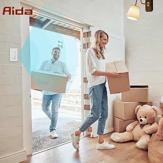 AIDA Single Pole Motion Sensor Light Switch w/Neutral Wire - 120° PIR Infrared Activation - CFL/LED/MLV/INC/HAL/Fan Compatible - UL Certified - 1 Pack,Matte White