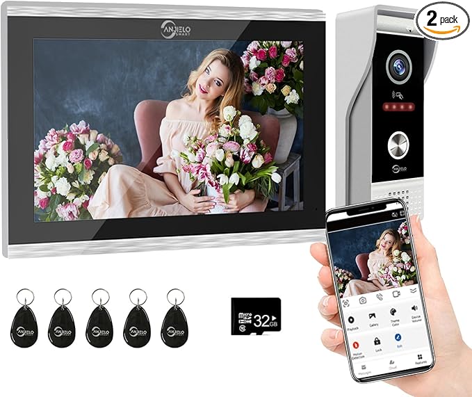Wired Video Doorbell Apartment Intercom System,10 Inch Full Touch Monitor,1080P Doorbell Camera,TUYA WiFi Smart Home Video Intercom Door Phone Kits IC Unlock for Villa Home,32G
