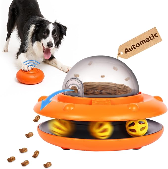 Interactive Dog Ball Track Toys - Automatic Dog Track Ball Treat Puzzle with Remote Control for Dogs Food Dispensing, Pets Enrichment IQ Training Gift, Rechargeable Electronic Slow Feeder