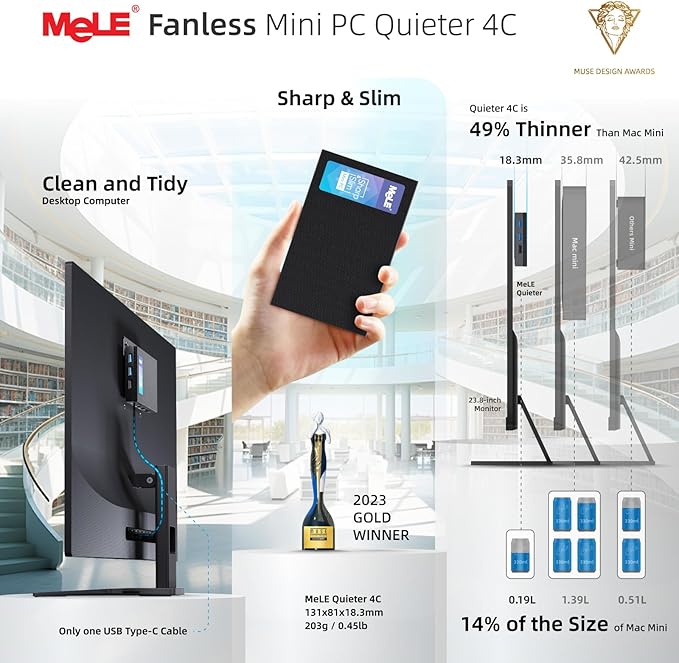 MeLE Fanless Mini PC Quieter 4C, N100 16GB RAM 512GB Storage Win 11 Mini Computers, Micro PC with Full-Functional USB-C, 2.4G/5G WiFi, 4K Triple Screen on Home, Office, Education, Astrophotography