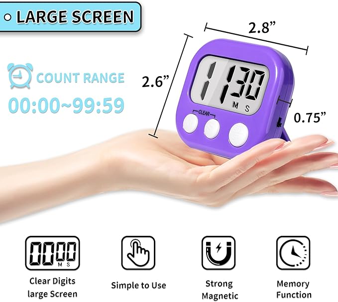 Classroom Timers for Teachers Kids Large Magnetic Digital Timer Teacher Supplies 2 Pack-Pink Purple