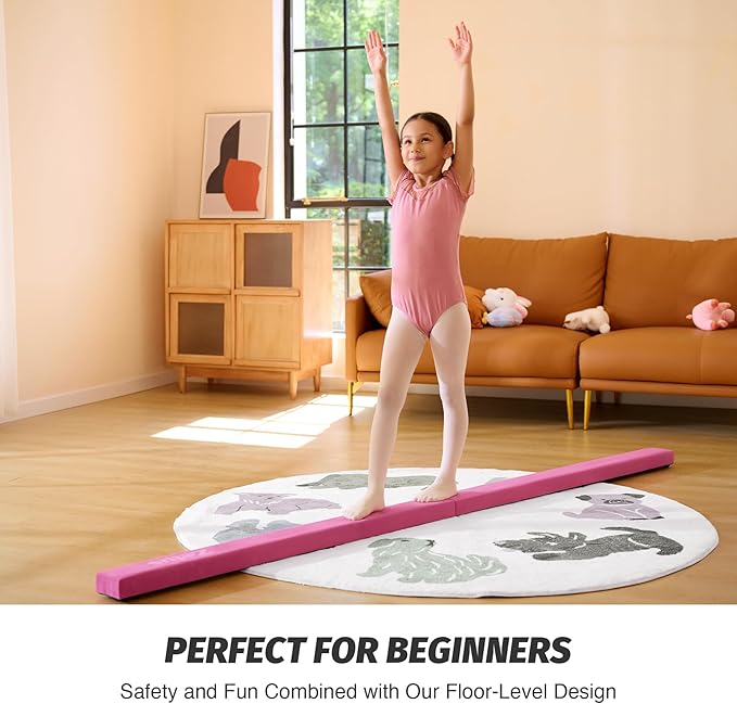 ZELUS 8' Folding Gymnastics Balance Beam, Floor Balance Beam w/Carry Handles Anti-Slip Base for Kids, Beginners & Professional Gymnasts