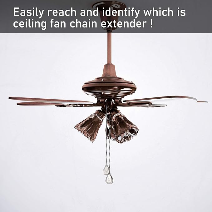 Patelai 4 Pieces Ceiling Fan Pull Chain Extender Ornament 12 Inch Ceiling Pull Chain Extension Classic Drop Shaped Pendant Beaded Ball Cord for Fan light lamp decorative with Connector(Silver)