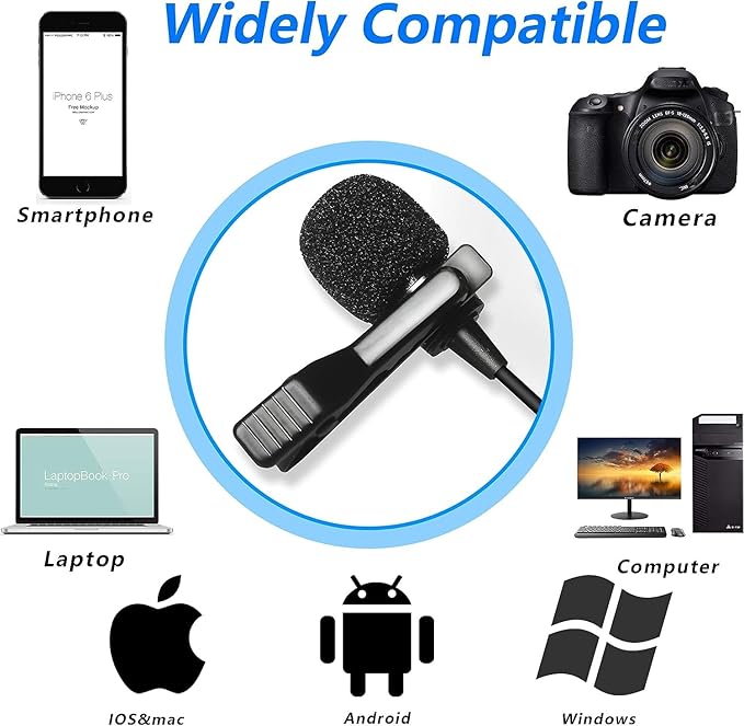 Nicama LVM1 Lavalier Lapel Microphone with Windscreen Muff for DSLR Camera Canon Nikon Camcorder Zoom TASCAM Audio Recorder Smartphone PC