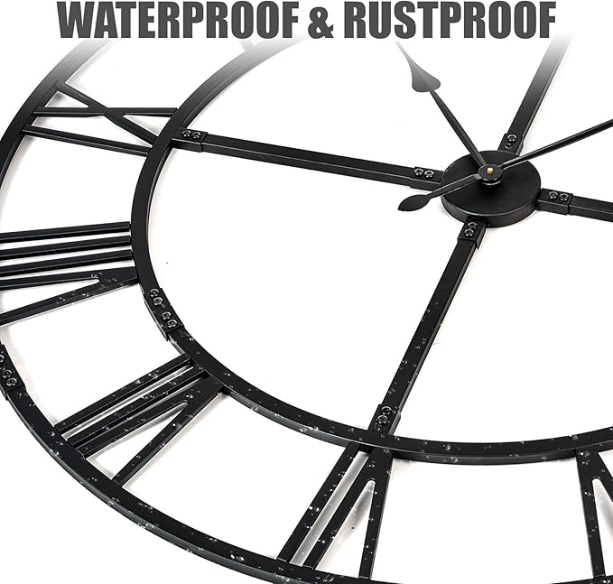 Ohweog Large Wall Clock for Living Room Decor – 60 Inch Silent Non-Ticking Modern Farmhouse Wall Clock, Oversized Decorative Metal Roman Numeral Clock (Pure Black, 60 Inch)