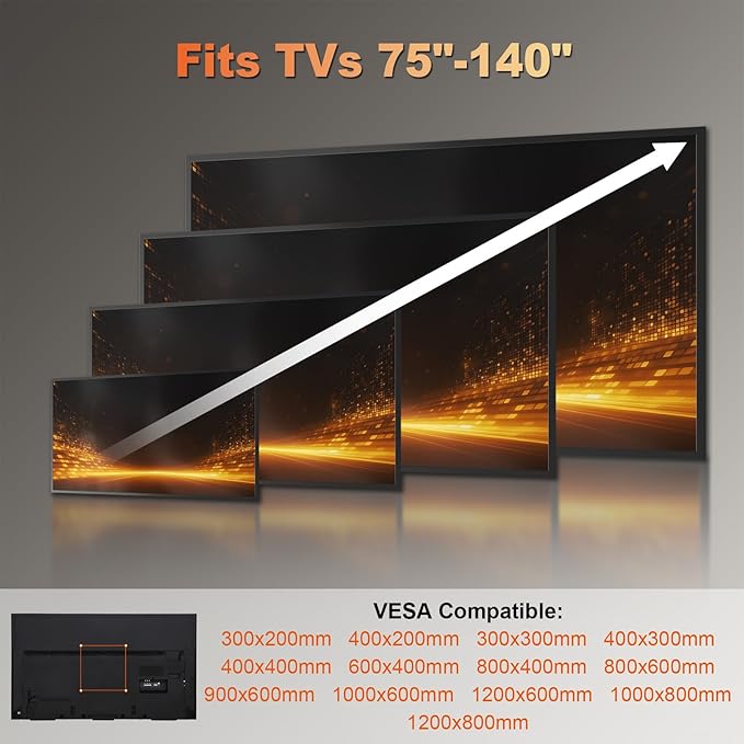 PUTORSEN 37-140'' Heavy Duty TV Wall Mount, up to 275lbs, Low Profile Fixed TV Wall Mount, with Quick Lock and Release, Max VESA 1200 x 800mm, Fits 16"/18"/24" Stud, Flush Slim Design