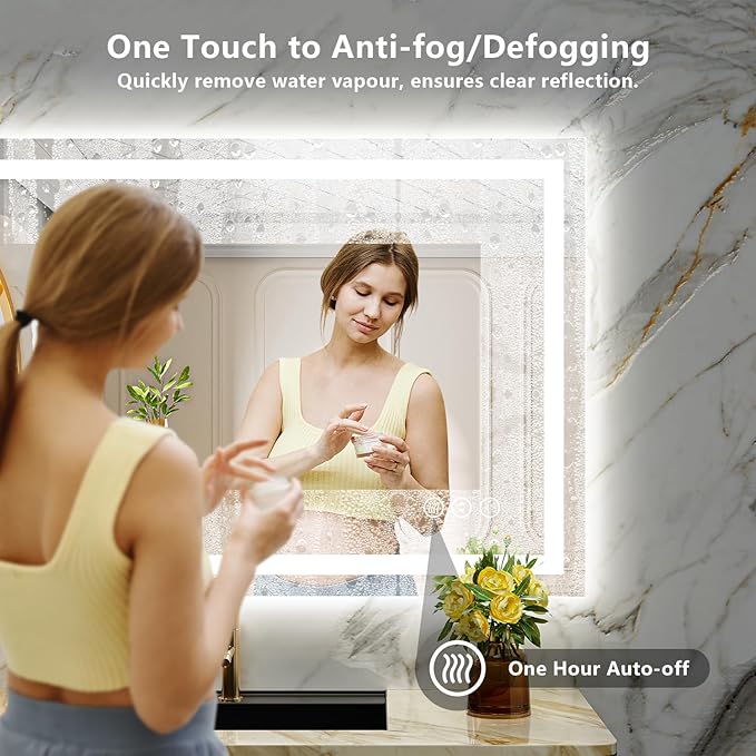 YEELAIT 40x30 Inch LED Bathroom Mirror with Lights Front and Backlit Lighted Vanity Mirror for Bathroom Wall with 3 Colors Dimmable Anti-Fog Memory Shatter-Proof IP54 Waterproof Horizontal/Vertical