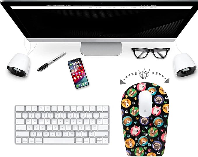 BOCHEERY Ergonomic Mouse Pad Wrist Support,Upgrade Mousepad with Massage Design,Non-Slip PU Base Desktop Mouse Pads for Pain Relief, Computer, Office & Home,12 x 8 in（F-Lovely Dogs）