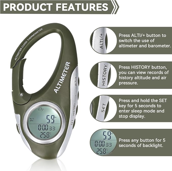HERCHR Digital Altimeter, Hiking Thermometer Portable Compass - Image 4