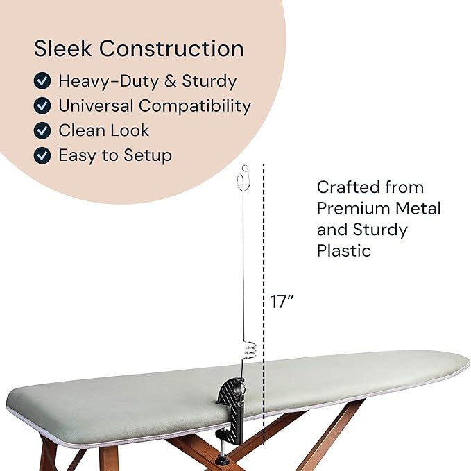 SimplyImagine Flexible Iron Cord Holder - Metal, Tabletop Mount - Tangle-Free Pressing & Ironing Board Cord Holder - Universal Fit & Steam Compatibility