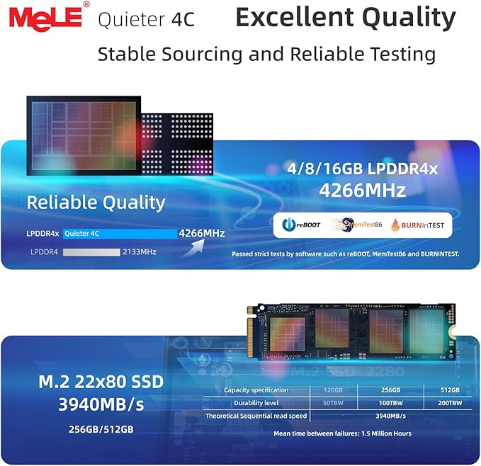 MeLE Mini PC Quieter 4C - 12th Gen N100, Fanless PC, 8GB Memory, 128GB Storage, 2.4/5G Wi-Fi, Full-Functional USB-C, 4K Triple Display Desktop on Home, Office, Education, Astrophotography