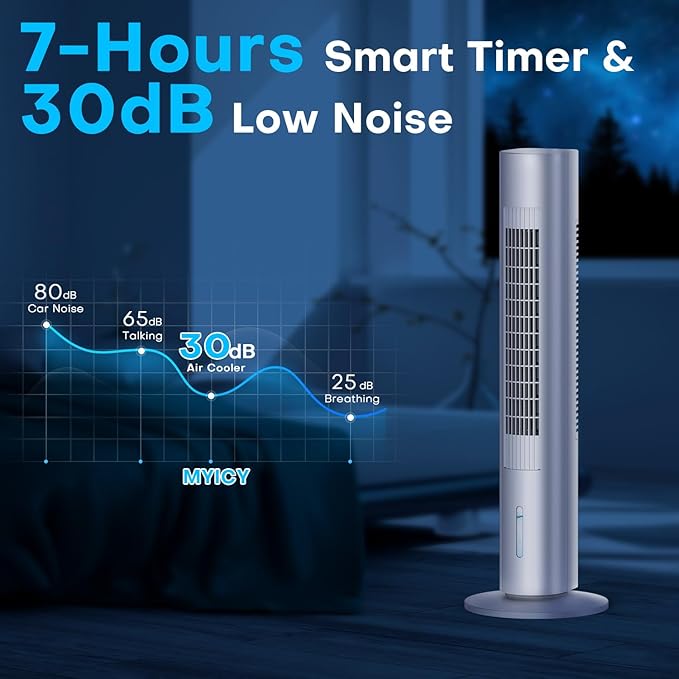 MYICY Evaporative Air Cooler, 35" Windowless Air Conditioner Portable w/3 Speeds, 25ft Remote, Smart Timer & Water Tank, Portable Air Conditioners No Windows Needed, 90°Oscillating AC Unit for Room