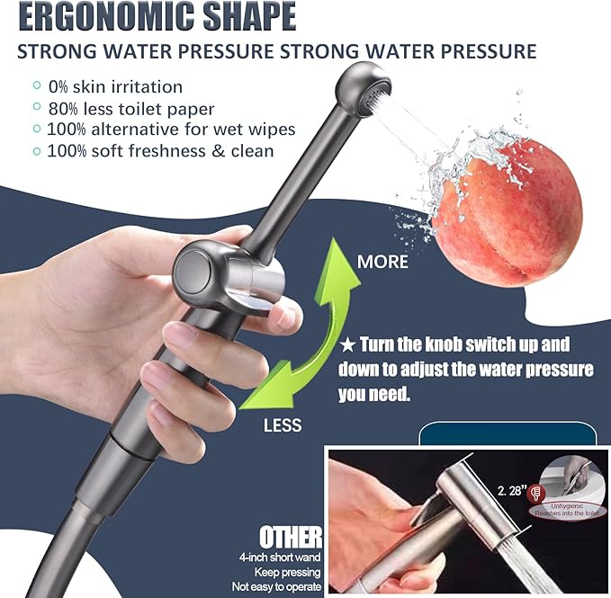 SonTiy Handheld Bidet Toilet Sprayers Black Stainless, Cloth Diaper Sprayer Bathroom Hand Held Jet Spray Bidet Attachment for Toilet with Adjustable Pressure Control, Solid Brass, 7.9" Bidet Wand