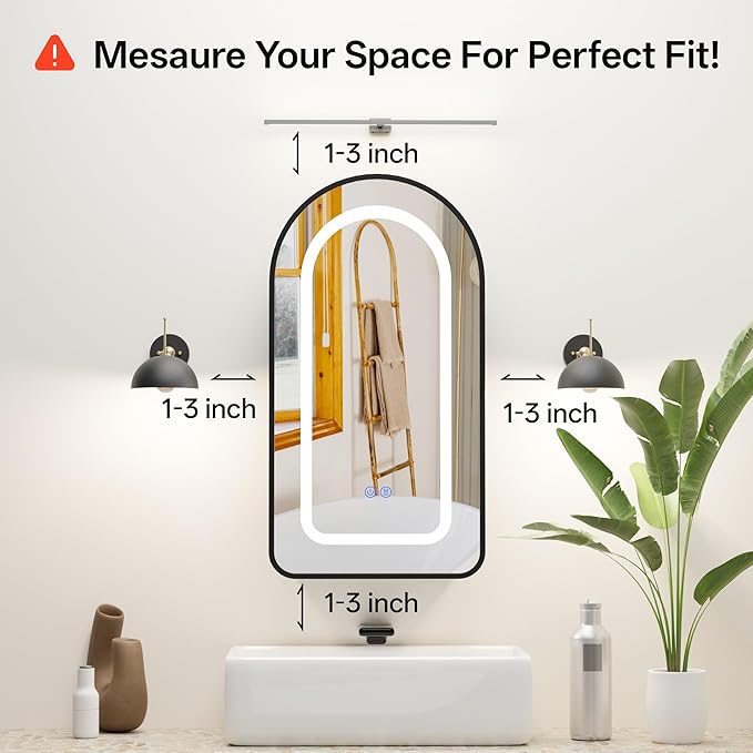 LED Arched Bathroom Medicine Cabinet with Mirror, No Assembly Needed, Recessed or Surface Mount Wall Storage Cabinet, Mirror Cabinet with Tissue Slot (Black-LED, 29.5" L x 15.7" W)