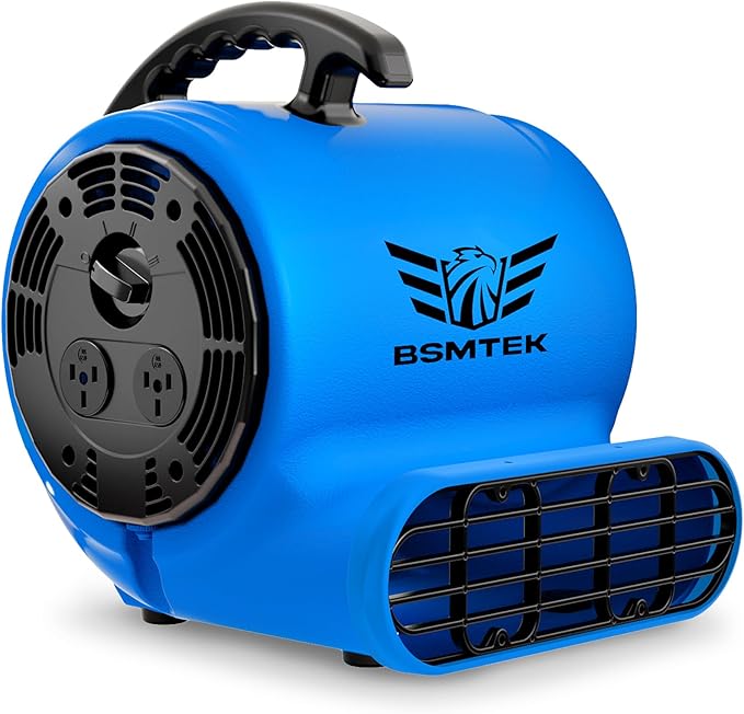 BSMTEK Air Mover Blower Fan, Industrial 1/2HP 2500CFM Monster Floor Blower Carpet Dryers - 3 Speeds, 4 Adjustable Angles, 15FT Long Cord, Stackable - 2026 Upgraded