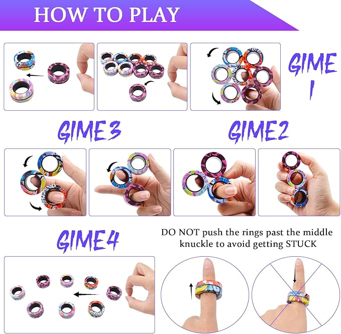Cevioce 9Pcs Magnetic Rings Fidget Toy Set, ADHD Anxiety Magnetic Fidget Toys Adults Fidget Spinner Rings for Relief, Valentines Day Gifts Gifts for 8+ Year Old Teen Boy Girl Easter Basket Stuffers C