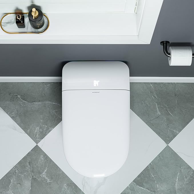 WOODBRIDGE ADA Height Smart Toilet – Auto Lid Open/Close, Foot Sensor, Zero Pressure System, Aromatherapy System, Self-Cleaning Nozzle, Multi-Function Washing & Warm Air Dry