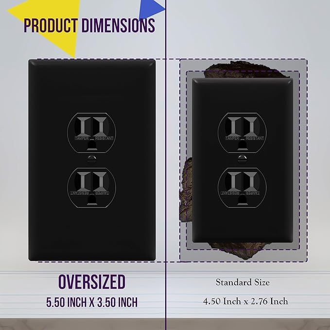 ENERLITES Jumbo Duplex Receptacle Outlet Wall Plate, Large Electrical Outlet Covers, Over-Size 1-Gang 5.5" x 3.5", Polycarbonate Thermoplastic, 8821O-BK-5PCS, Black (5 Pack)
