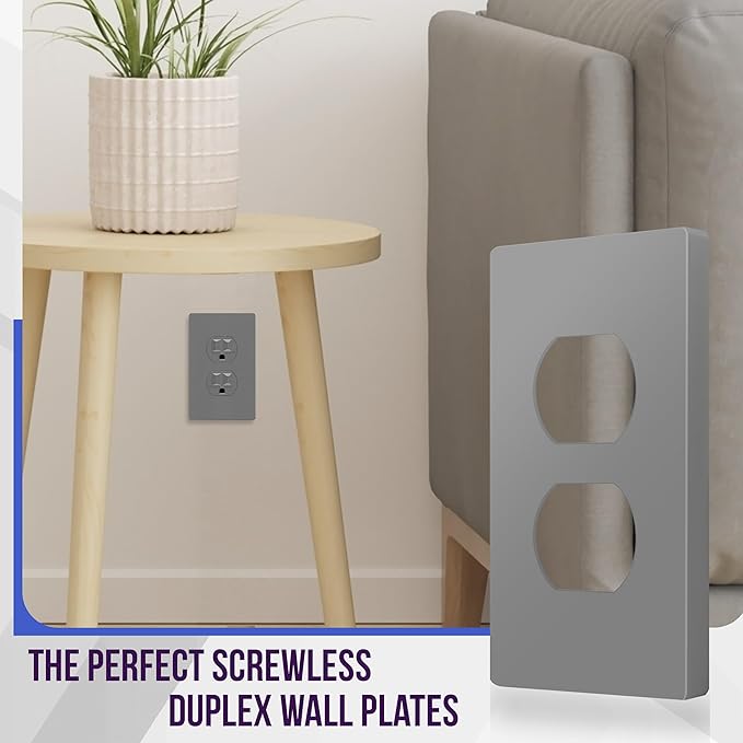 ENERLITES Screwless Duplex Wall Plate, Child Safe Receptacle Outlet Cover, Standard Size, 1-Gang 4.68" x 2.93", Unbreakable Polycarbonate Thermoplastic, UL Listed, SI8821-GY, Glossy, Gray