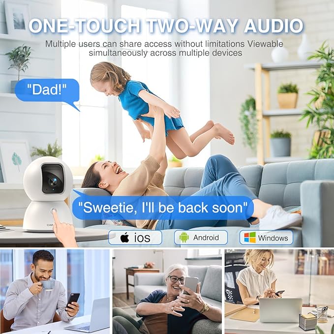 CINMOORE 3K Indoor Camera with 64GB Card, Human/Pet/Facial AI Detection, Dog/Cat/Pet Camera Indoor with Phone APP, 5GHz 2.4GHz Dual Band Wi-Fi 6, 360 Pan Tilt Auto Tracking, Night Vision, 2-Way Talk