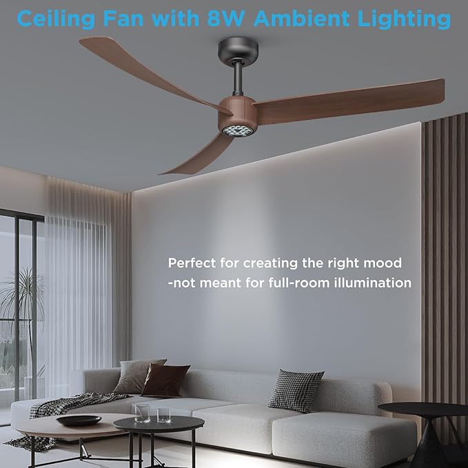ocioc Ceiling Fans with Lights and Remote, 52 Inch Modern Ceiling Fan with Quiet Reversible DC Motor,Dimmable LED,6 Speeds,Timer, Ceiling Fan for Bedroom,Dining Room(Dark Walnut Finish)