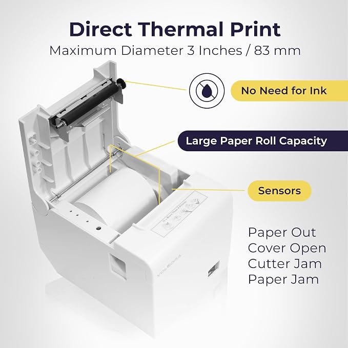 Volcora Thermal Receipt Printer, 80mm POS Printer w/Auto Cutter, USB/WiFi - Image 4