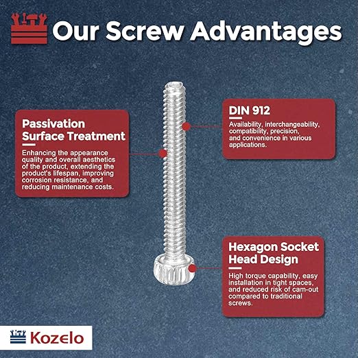 Kozelo 50pcs Socket Head Cap Screws - [M1.4-0.3 x 12mm] 304 Stainless Steel Allen Socket Drive for Electrical Motor 3D Printing Fan Engine Replacement Use, Silver