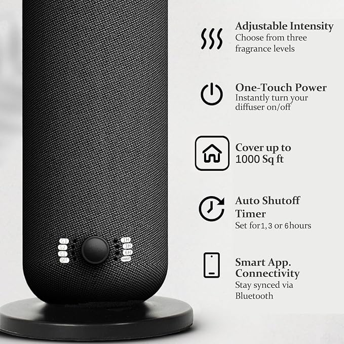 Smart Waterless Essential Oil Diffuser, Scent Air Machine for Home, Aromatherapy Scent Diffuser with Roy Tranquility Oil, Covers Up to 1000 Sq.Ft, Quiet Cold-Air Tech Machine for Hotel, Spa (Black)