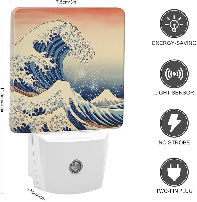 YKJAHSD Ocean Waves Night Light, Plug into Wall Decor Nightlights for Bedroom, Bathroom, Hallway, Kitchen, with Dusk to Dawn Light Auto Sensors LED Night Lights for Boys Girls Women Men Room Gifts