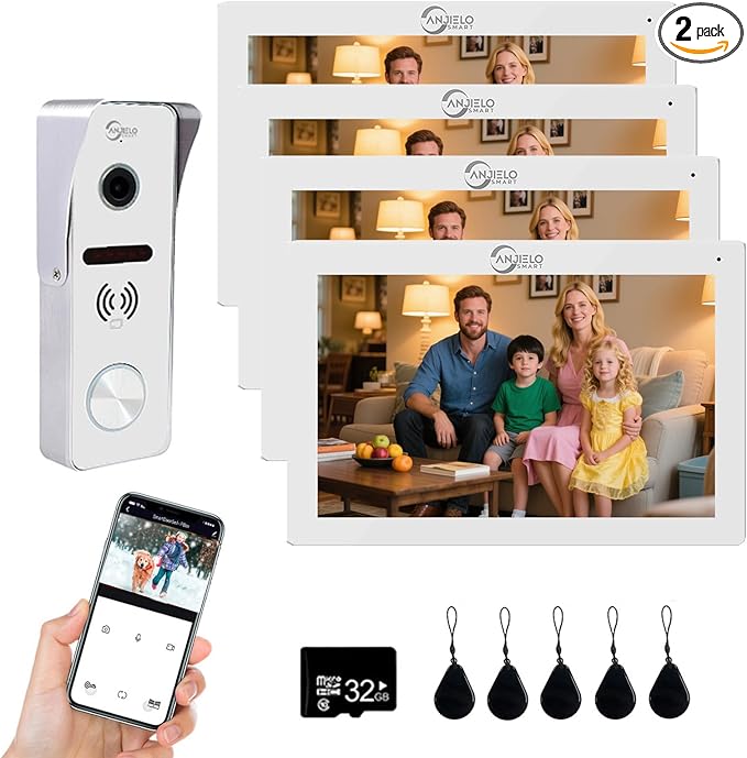 Wired Video Doorbell Intercom System 7 inch Monitor 1080P HD Camera Entry Doorphone Door Camera TUYA WiFi Smart Home Door Phone Kits for Apartment Home Villa (1 doorbell + 4 Monitor)