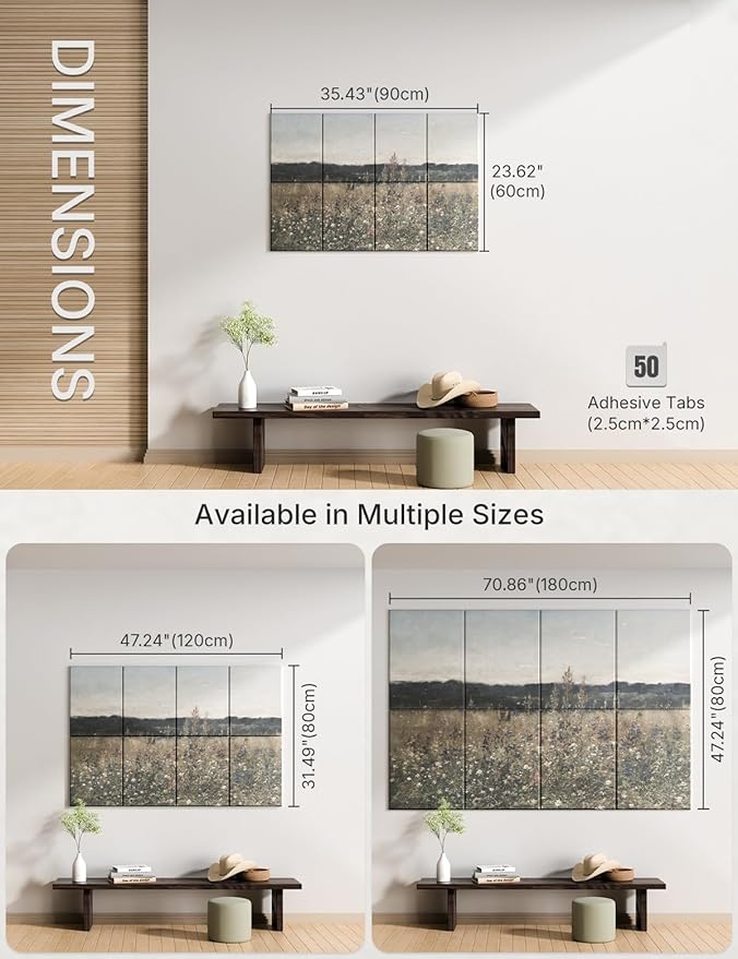 Wall Art Acoustic Panels,35''X24''Sound Absorbing Panels-8-Pack with 50 Adhesive Tabs, Decorative Sound Absorbing Panels for Living Room and Recording Studio, Offices-Champ Fleuri