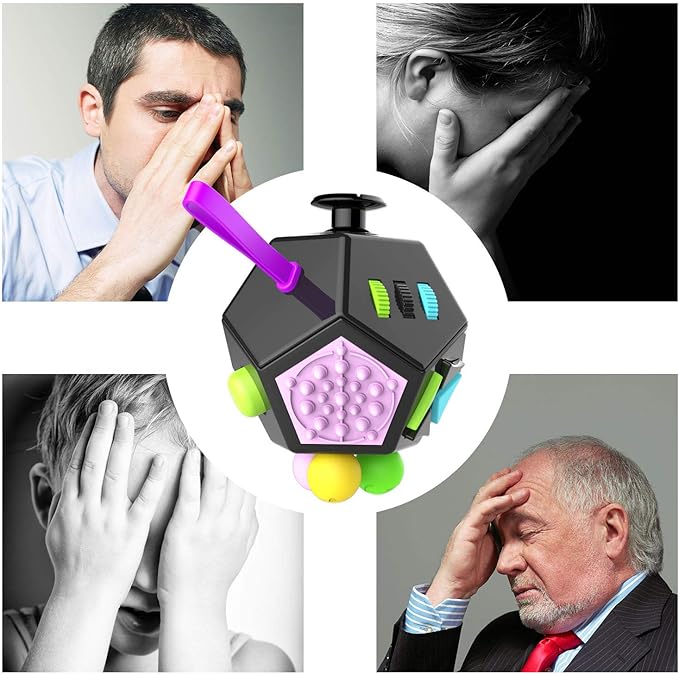 Fidget Dodecagon –12-Side Fidget Toys Cube Relieves Stress and Anxiety Anti Depression Travel Toy Christmas Stocking Stuffers Gifts for Children and Adults (B2 Black Colorful)