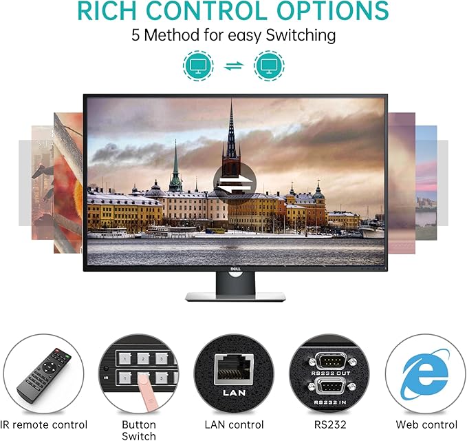 MT-VIKI 4K HDMI Matrix Switch 8X8 w/Web GUI & 3.5mm Stereo Audio Extraction w/IR Remote, 4K@30Hz, Rack Mount Switcher & Splitter, EDID, RS232, LAN Port, APP, Fit 1U 19'' Rack