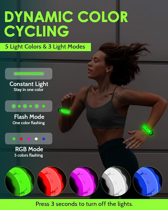 Fitense Rechargeable LED Armband 2-Pack, High Visibility Running Gear - Image 2