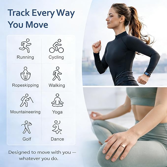 Smart Ring Health & Fitness Tracker for Men & Women, Heart Rate, SPO₂, Sleep & Activity Monitoring, IP68 Waterproof, Long Battery Life, Family Care Mode, No Subscription Fee (Rose Gold, 9)