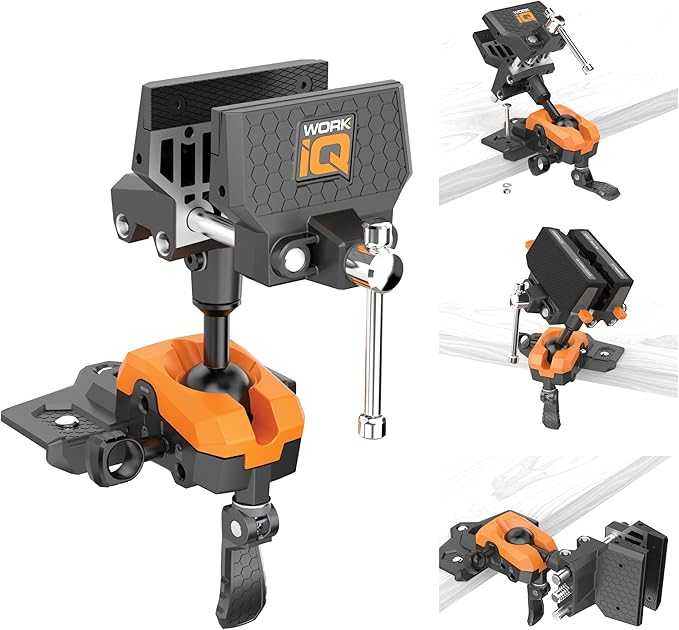 360° Rotating Bench Vise with 5" Jaw Pads - Versatile Woodworking & Pipe Vise for Home Improvement Projects - Compatible with Work Table Workbenches & IQ Connect Accessories