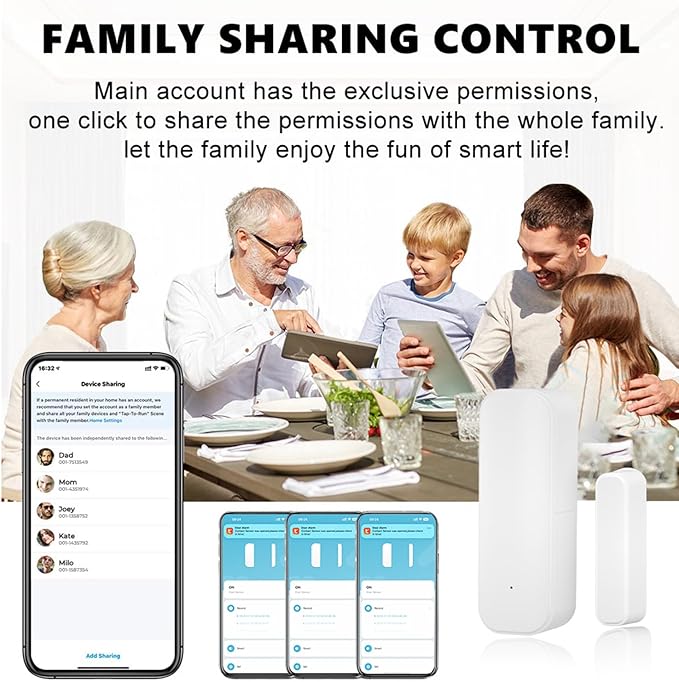WiFi Door Sensor: Wireless Window Sensor with App Alerts, Tuya Smart Contact Sensor for Home Security and Smart Home Automation, No Hub Required, Compatible with Alexa Google Assistant(4-Pack)